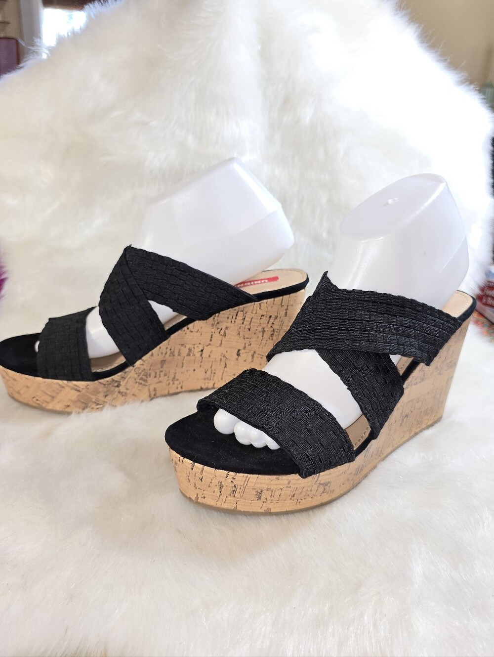 Union Bay Atlantic-U Black Stretch Cork Wedge Platform Wedge